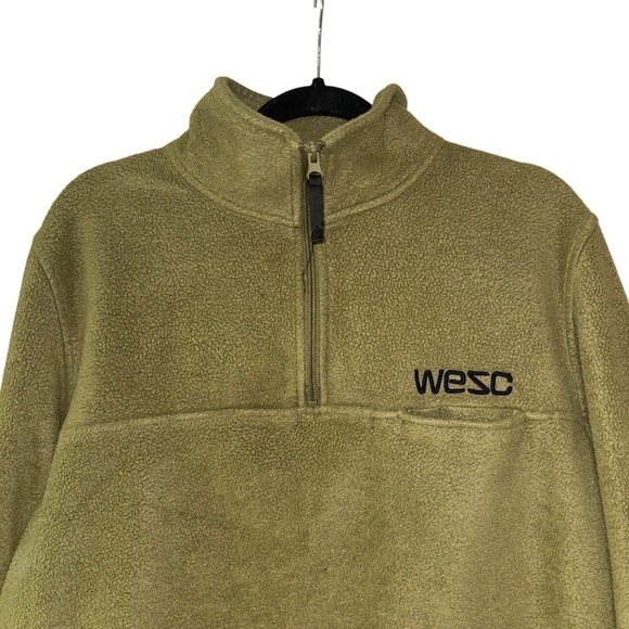 Wesc Olive Green Fleece Quarter Zip Pullover Jacket Women’s XL Men’s L Warm Cozy - Picture 2 of 14